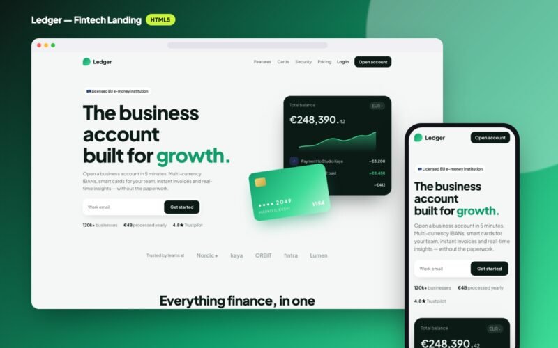 Ledger — Fintech & Banking Landing Page