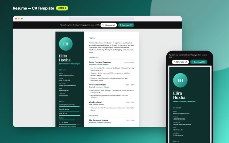 Resume — Printable CV / Resume Template